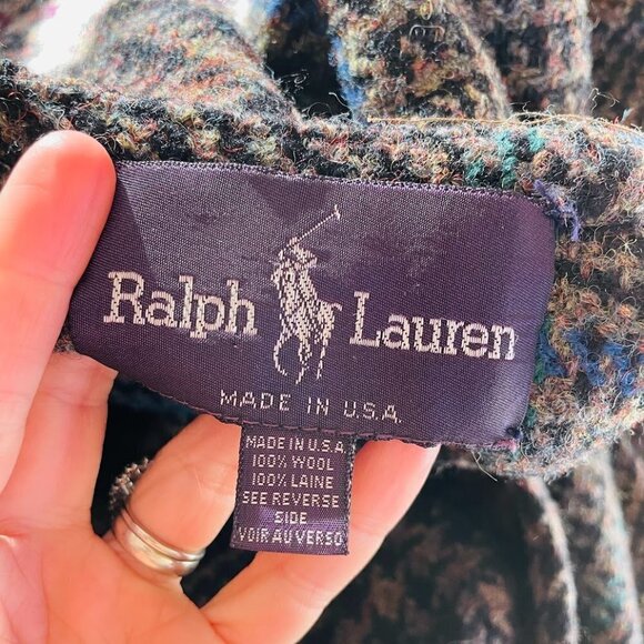 Ralph Lauren Purple Label 100% Wool Gun Check Loden Plaid Cape Poncho Coat Large - Picture 6 of 7